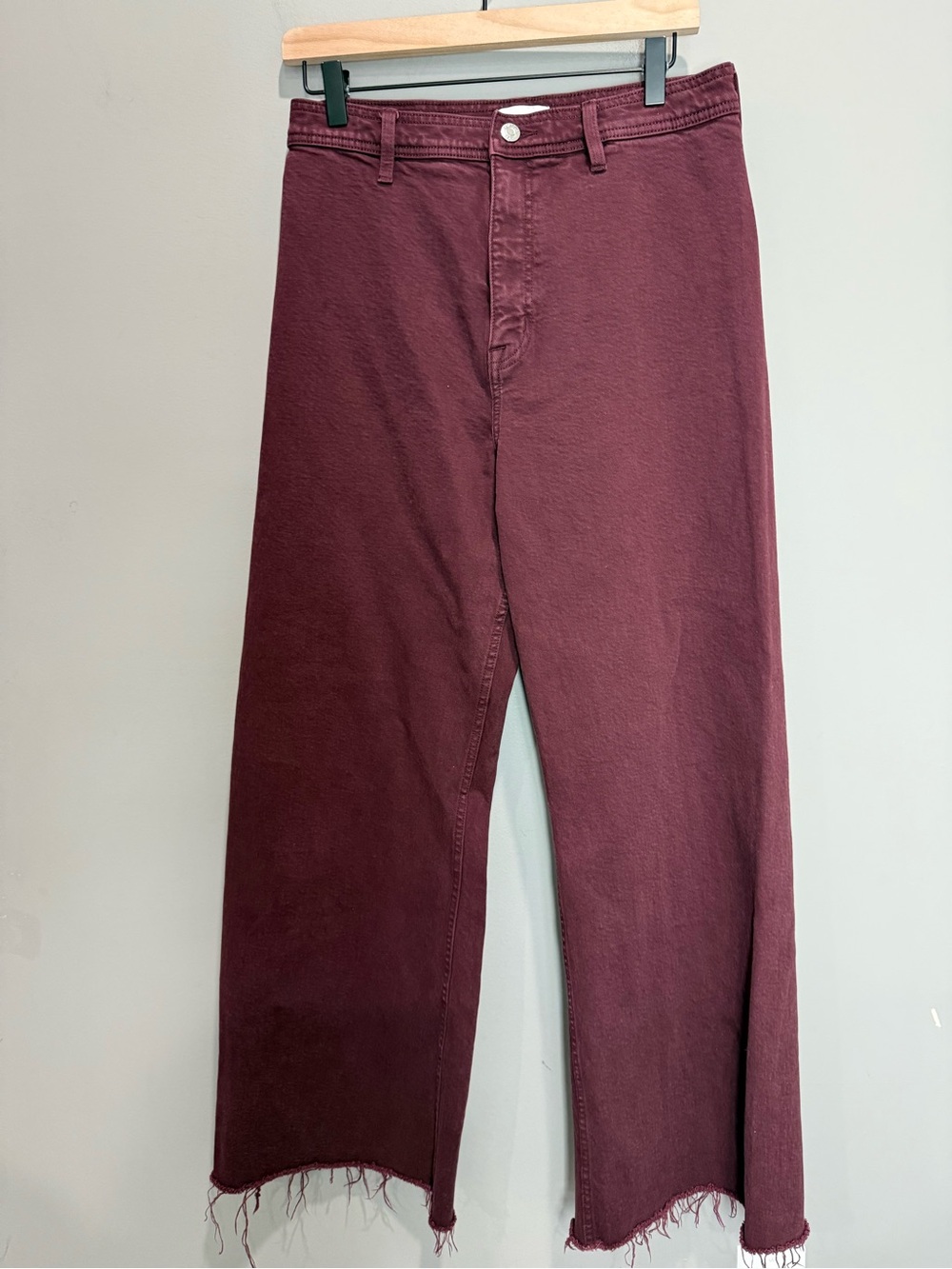 PISTOLA Penny High Rise Wide Leg Jeans Claret Burgundy Raw Hem 30